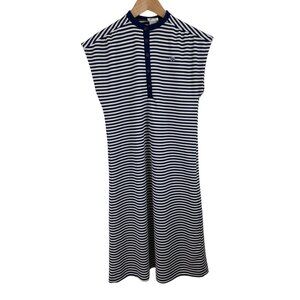 Vintage Star Shine Blue/White Striped Sleeveless Polo Midi Dress  Size 12 Turtle